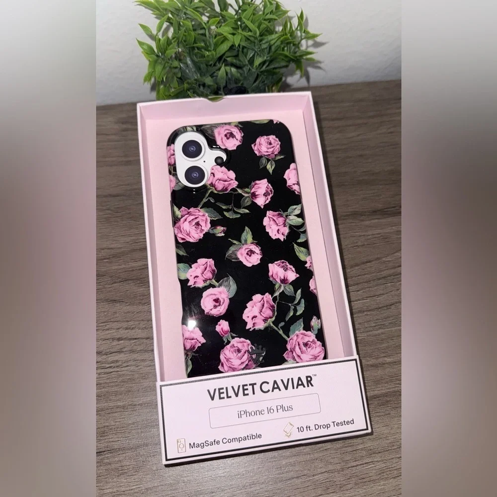 Velvet Caviar Pink Rose on Black Phone Case